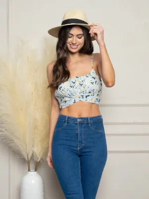 WOMEN'S SMOCKED BACK FLORAL CROP TOP
