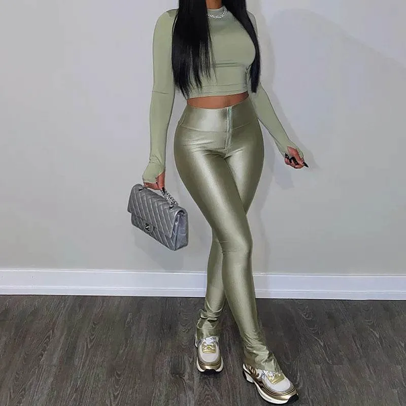 Womens Solid Slim Yoga 2 Piece Set Tracksuits