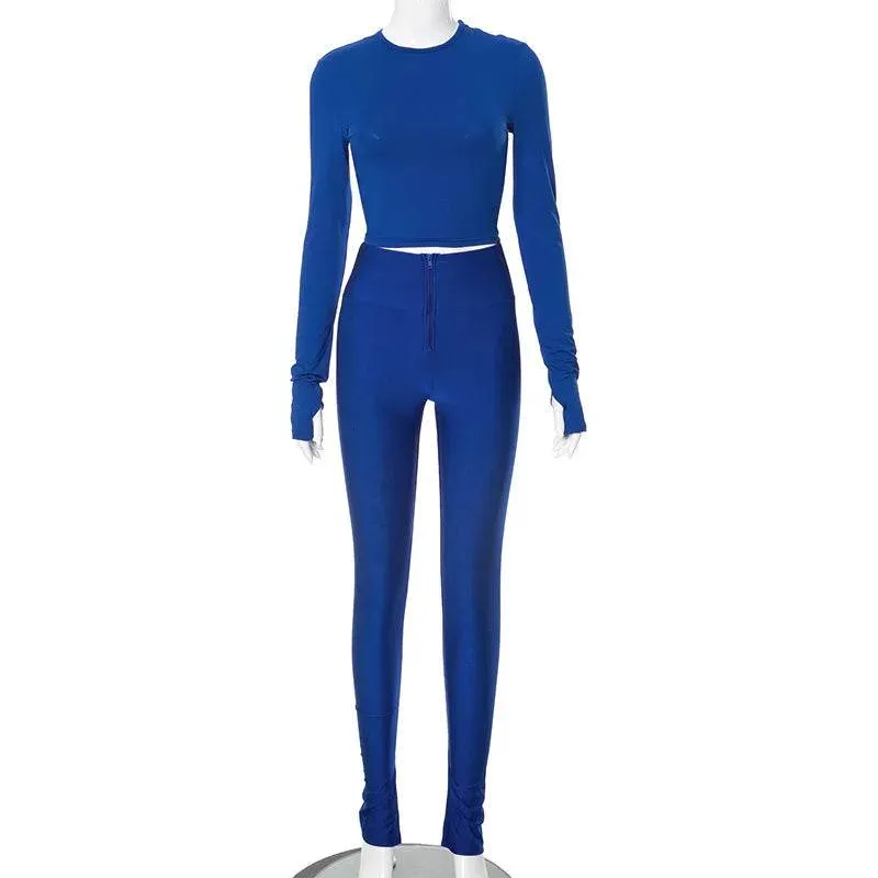 Womens Solid Slim Yoga 2 Piece Set Tracksuits