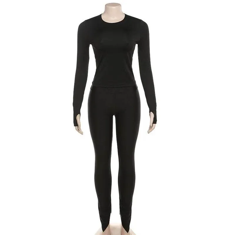 Womens Solid Slim Yoga 2 Piece Set Tracksuits