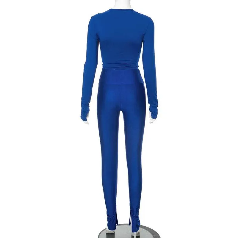 Womens Solid Slim Yoga 2 Piece Set Tracksuits