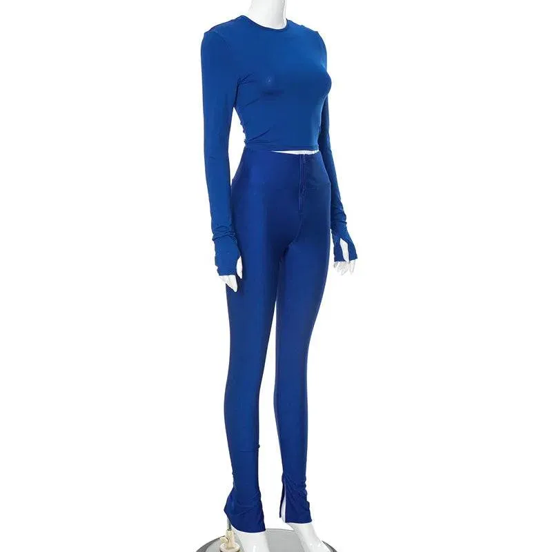 Womens Solid Slim Yoga 2 Piece Set Tracksuits