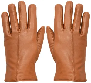 WOMENS TAN CLASSIC SOFT REAL 100% LEATHER GLOVES THERMAL LINED DRIVING FITTED