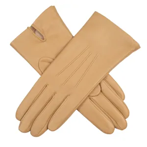 Women's Three-Point Silk-Lined Leather Gloves