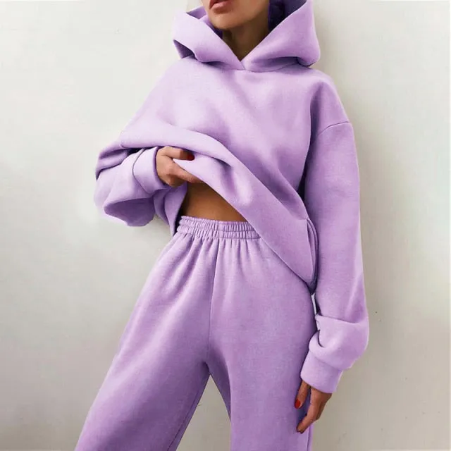Women's Tracksuit Casual Solid Long Sleeve Hooded Sport Suits