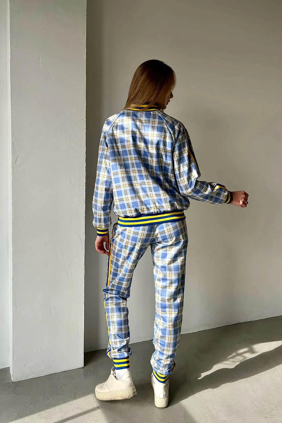 Women's Yellow-Blue Checkered Colin Farrell Coach Tracksuit