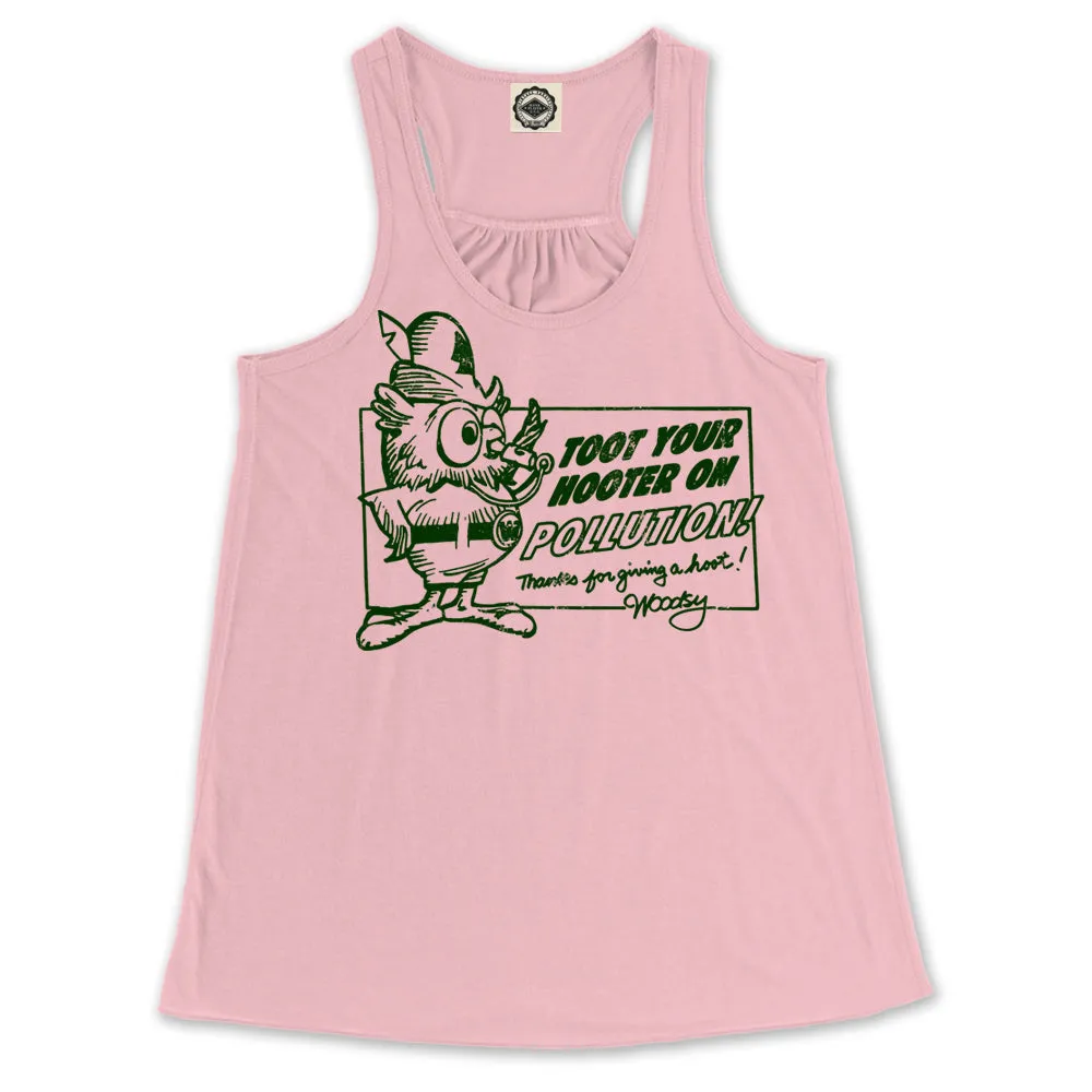 Woodsy Owl "Toot Your Hooter" Women's Draped Racerback Tank