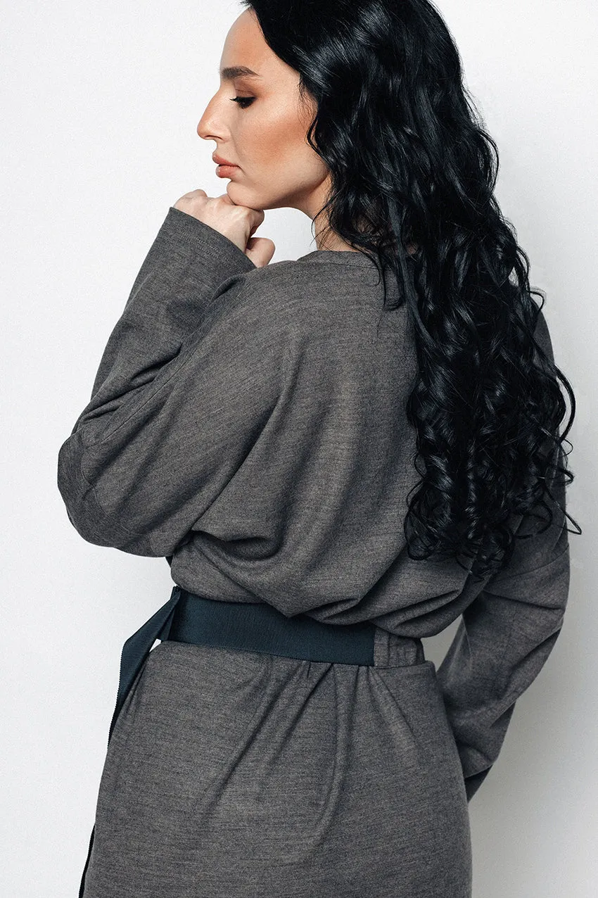 Wool Belted Midi Dress