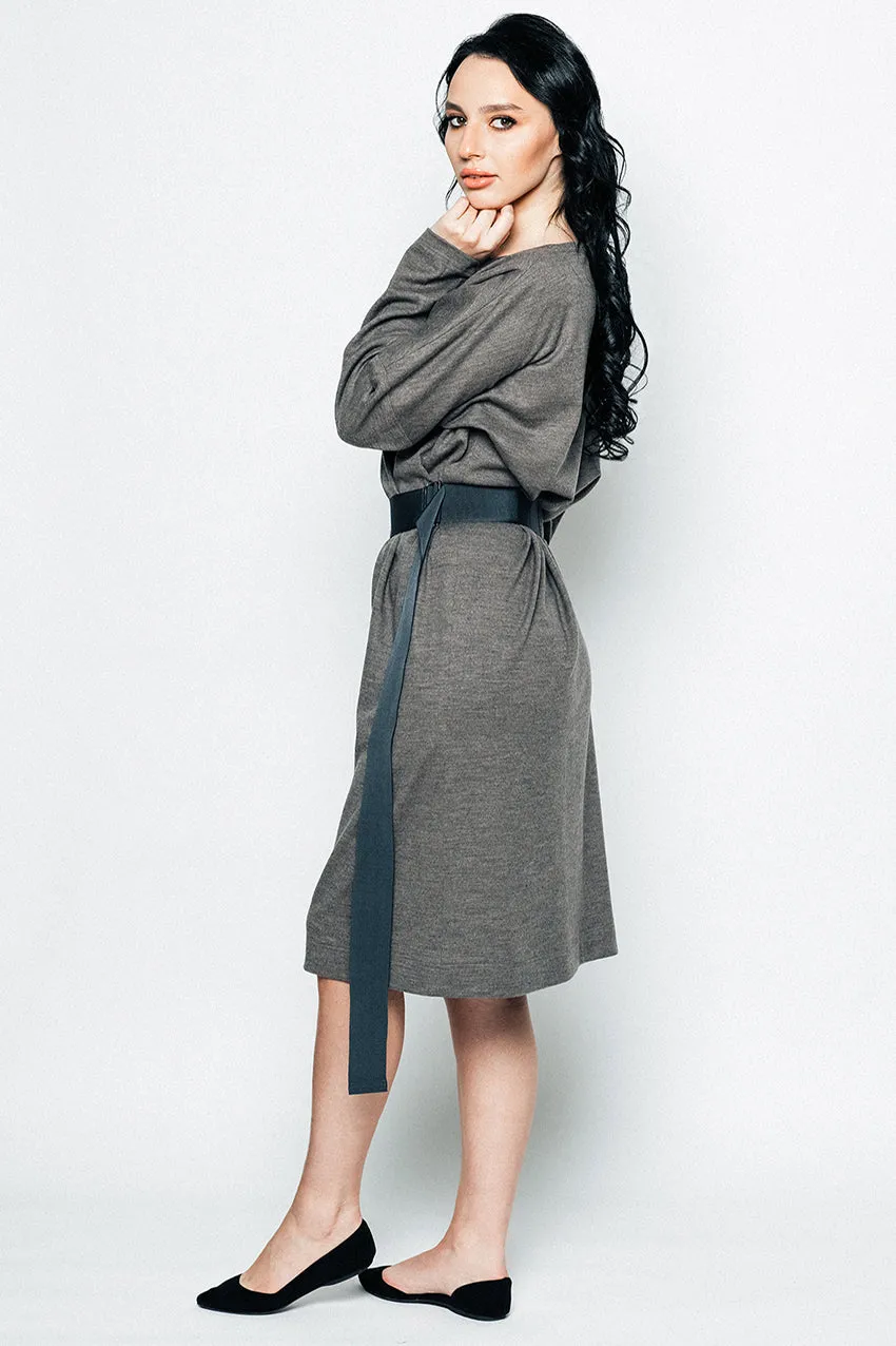 Wool Belted Midi Dress