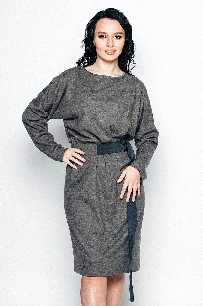 Wool Belted Midi Dress