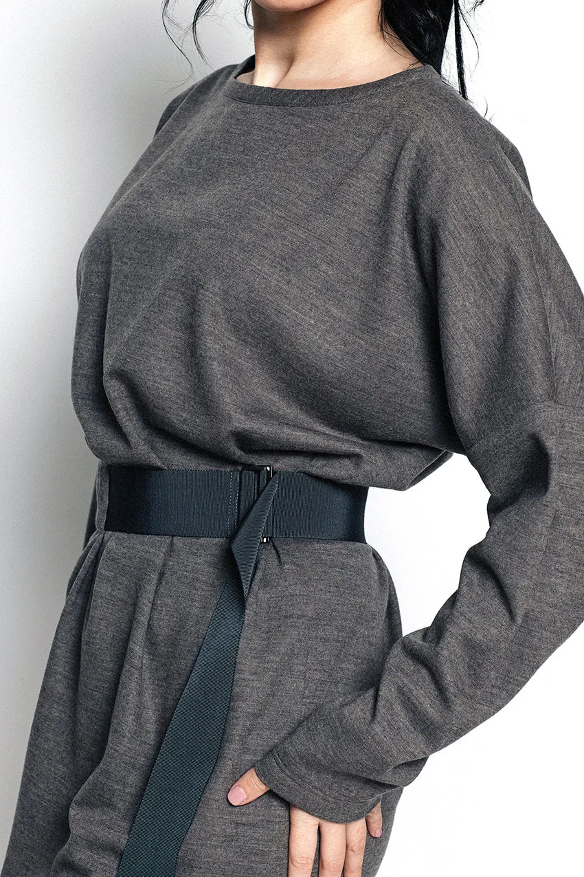 Wool Belted Midi Dress