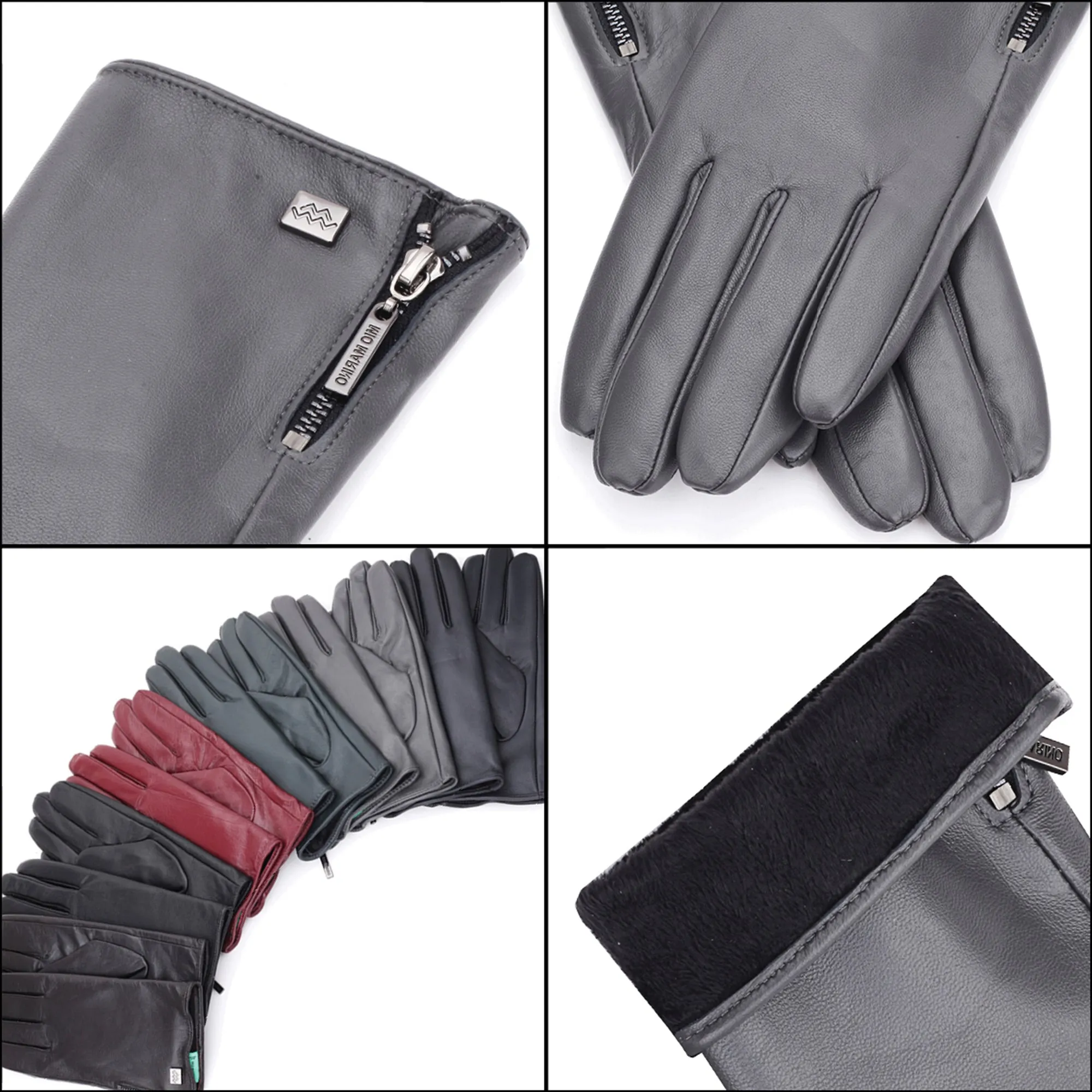 Wristed Zipper Nappa Leather Gloves