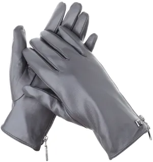 Wristed Zipper Nappa Leather Gloves