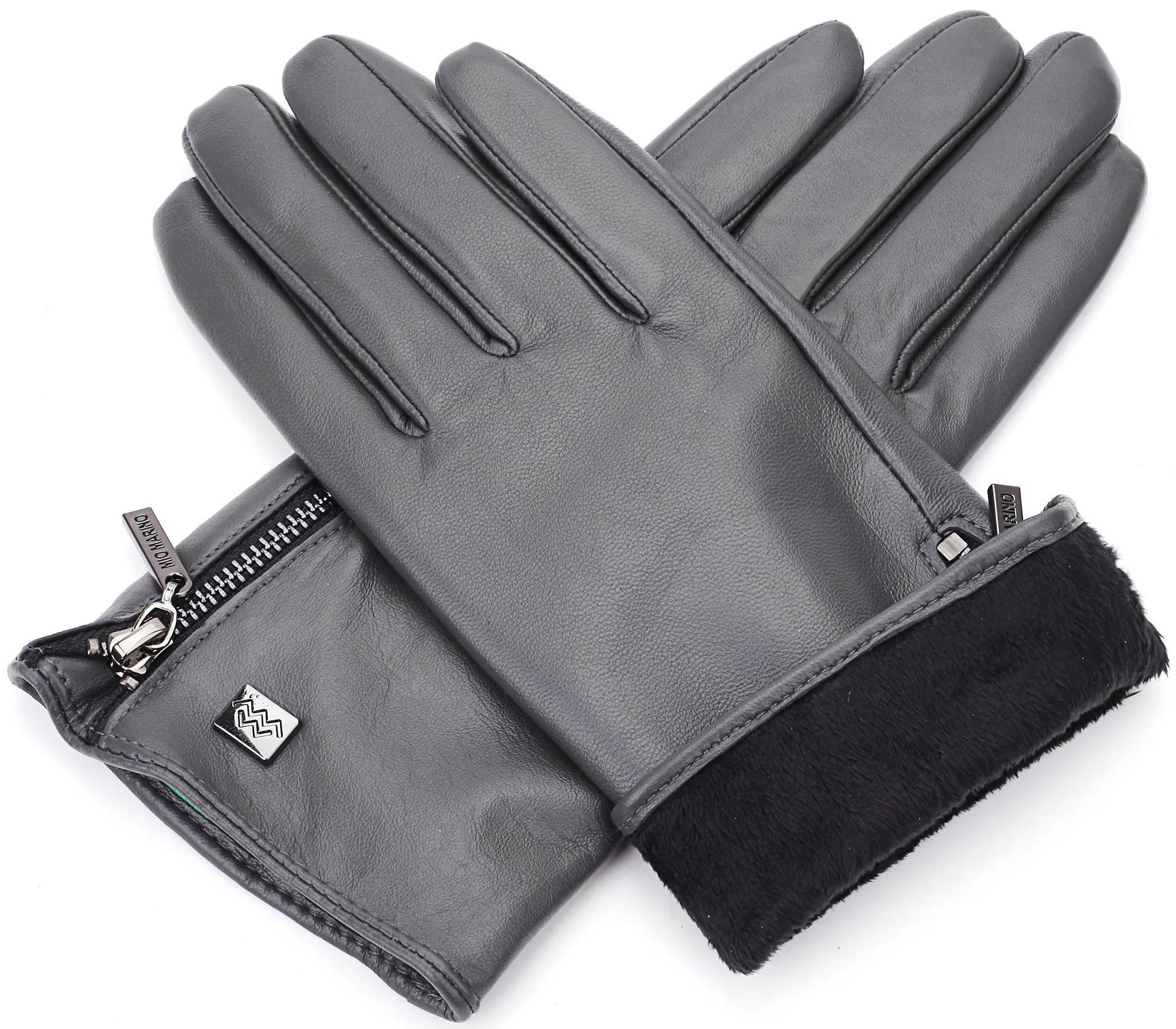 Wristed Zipper Nappa Leather Gloves