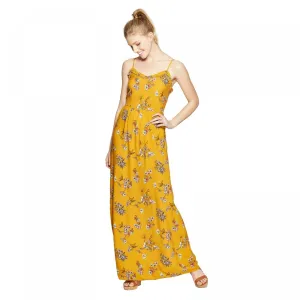 Xhilaration Women's Floral Print Sleeveless Strappy Ruffle Trim Maxi Dress