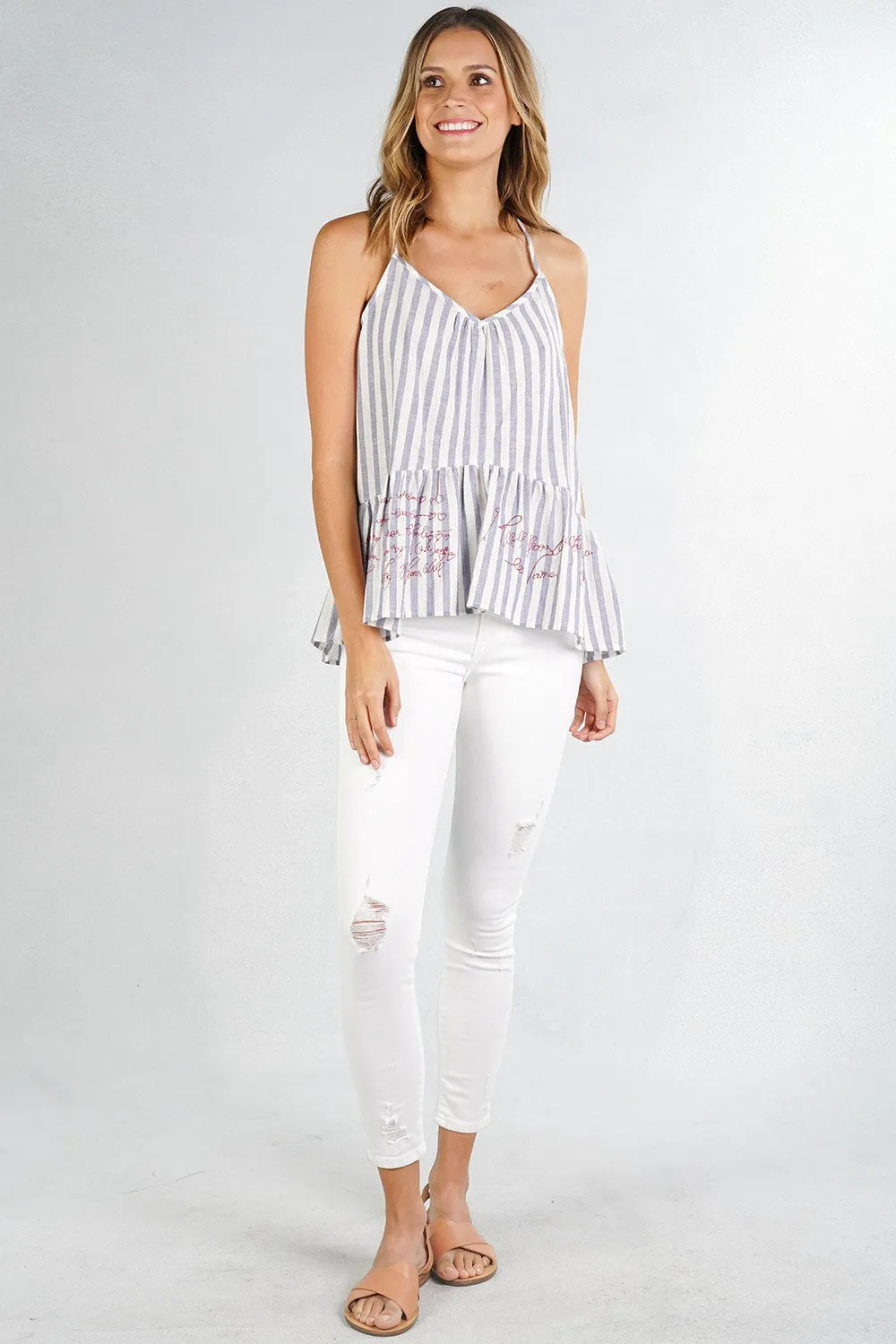 Yarn Dye Striped Peplum Racerback Tank