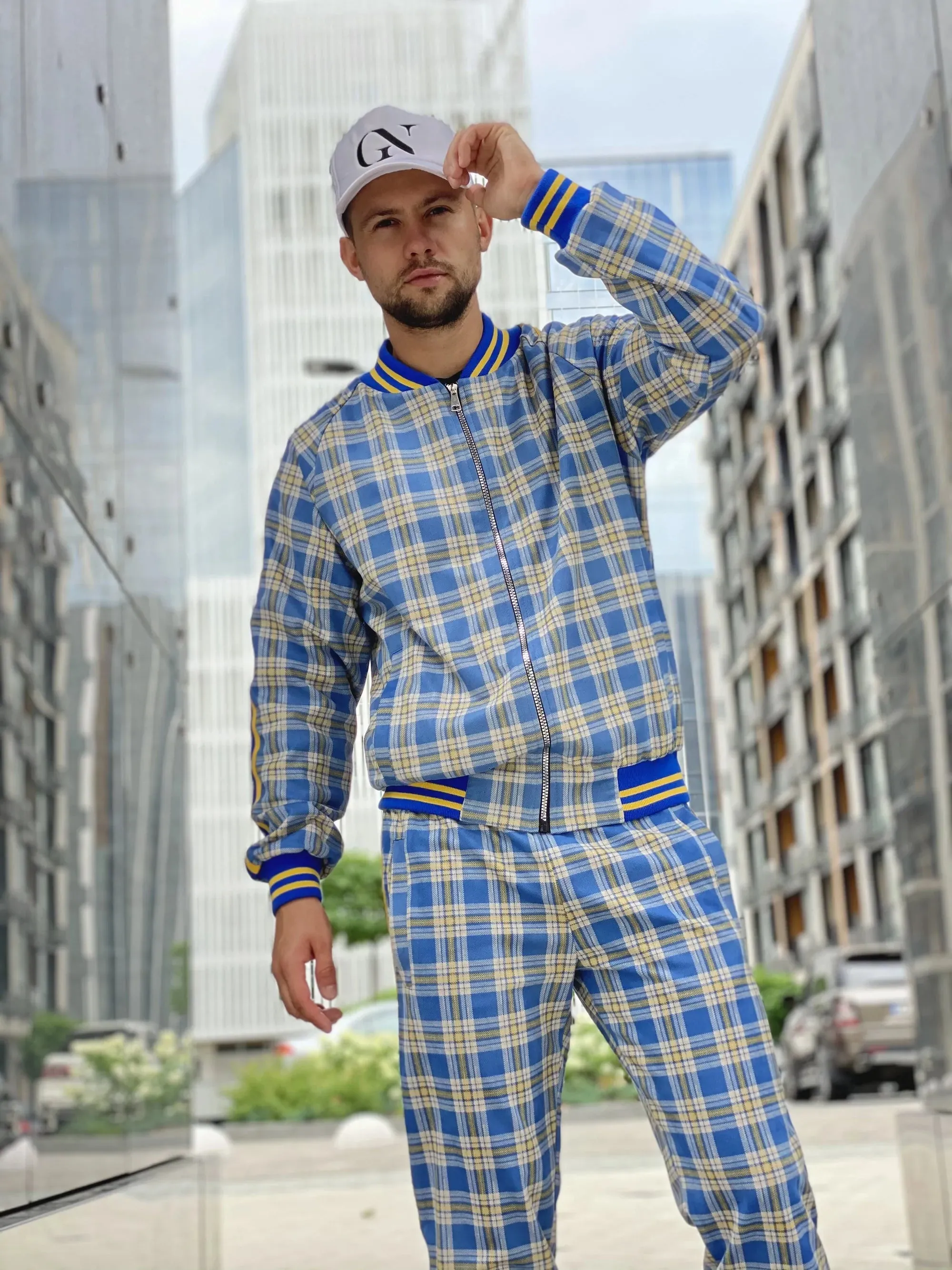 Yellow-Blue Checkered Colin Farrell Coach Tracksuit