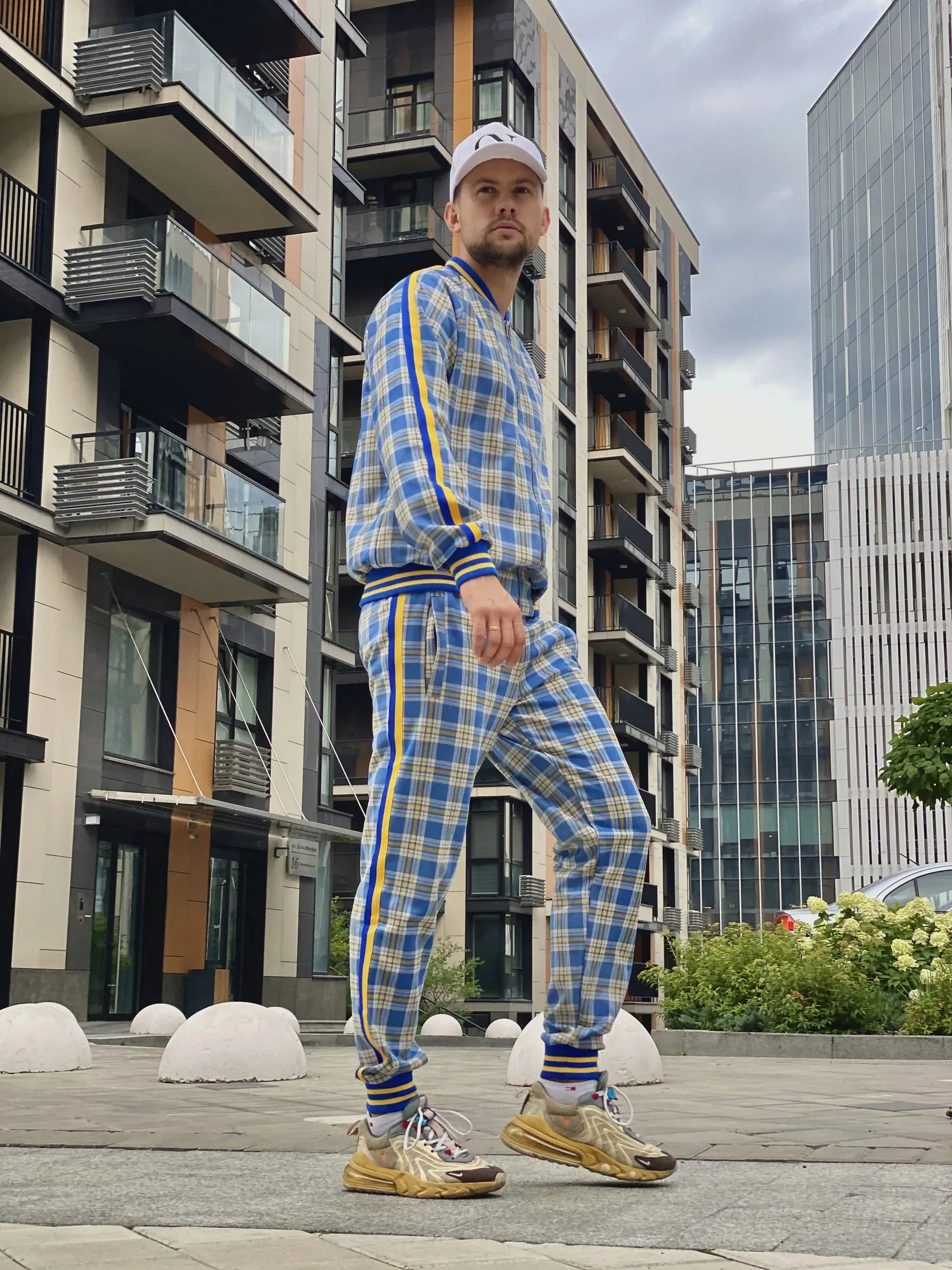 Yellow-Blue Checkered Colin Farrell Coach Tracksuit