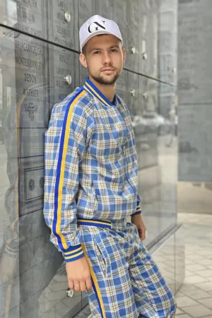 Yellow-Blue Checkered Colin Farrell Coach Tracksuit