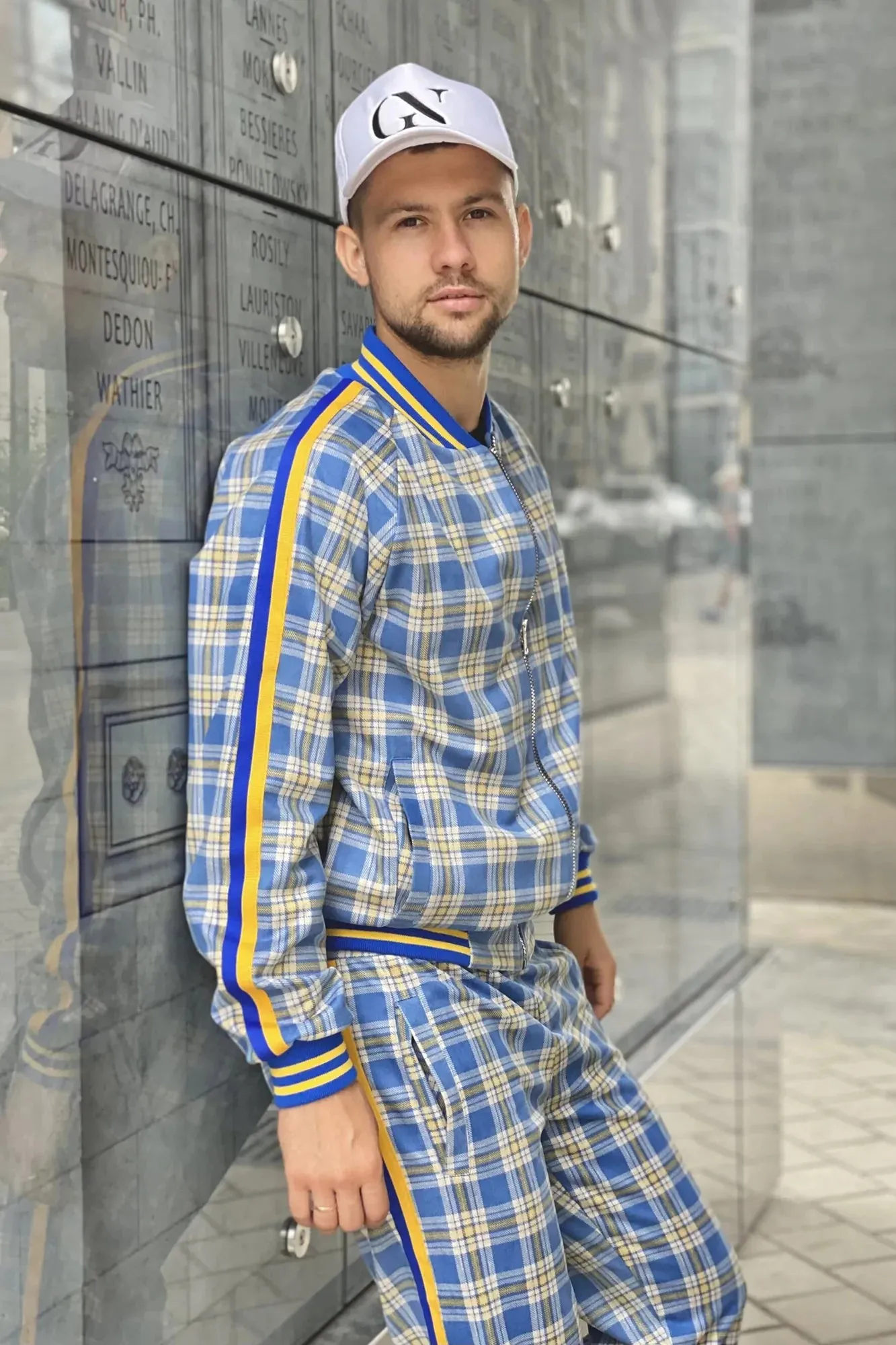 Yellow-Blue Checkered Colin Farrell Coach Tracksuit