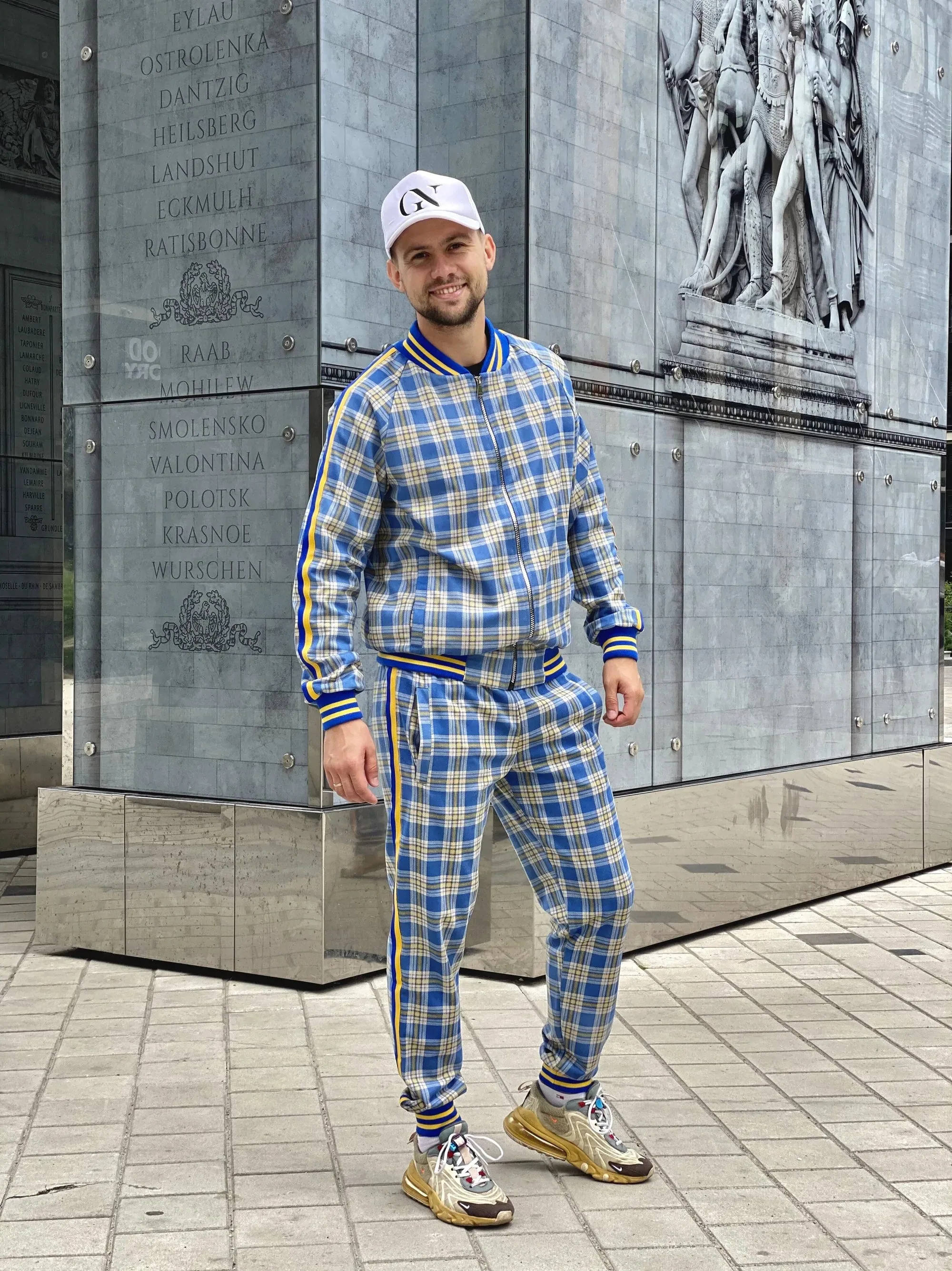 Yellow-Blue Checkered Colin Farrell Coach Tracksuit