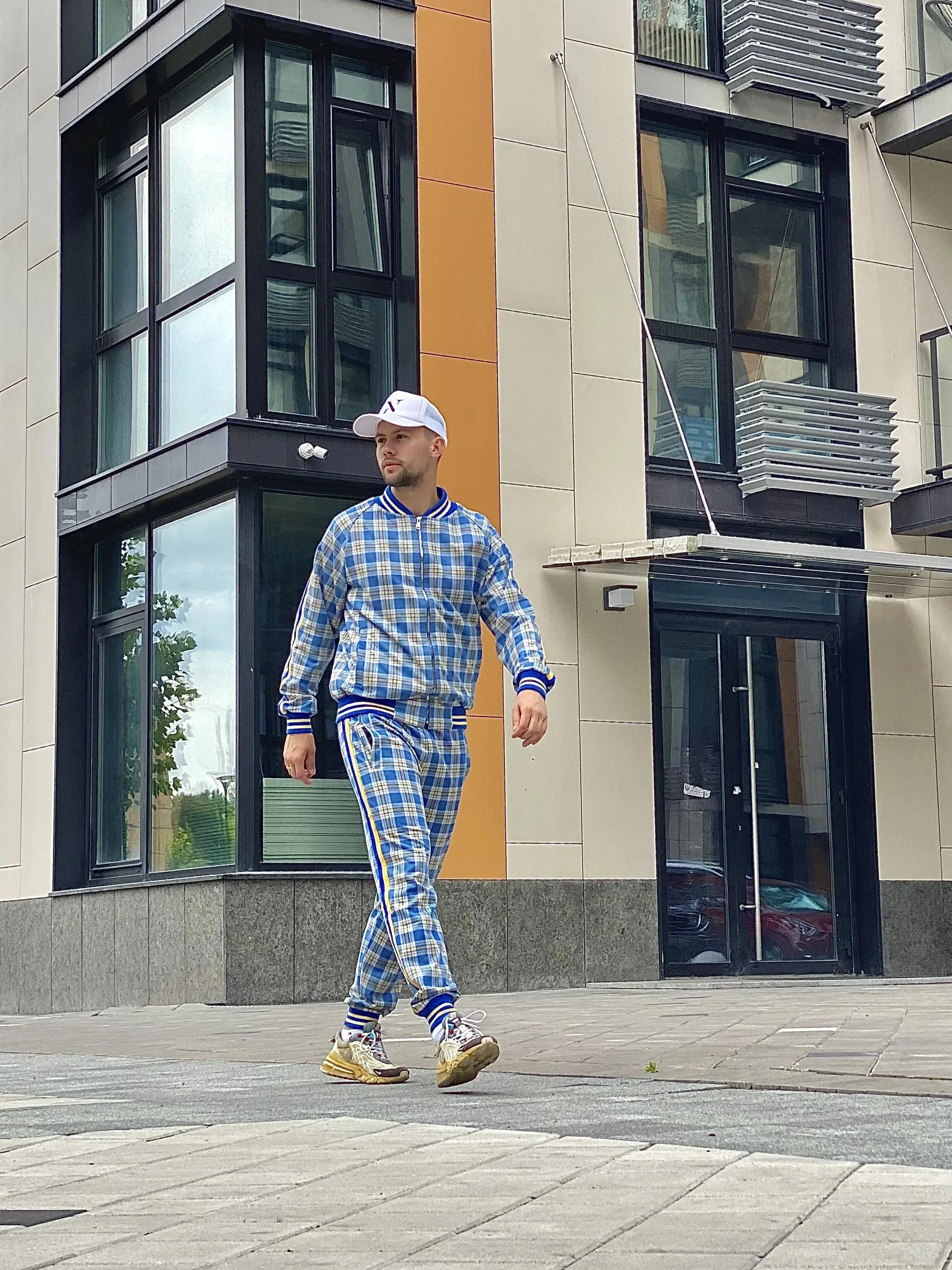 Yellow-Blue Checkered Colin Farrell Coach Tracksuit