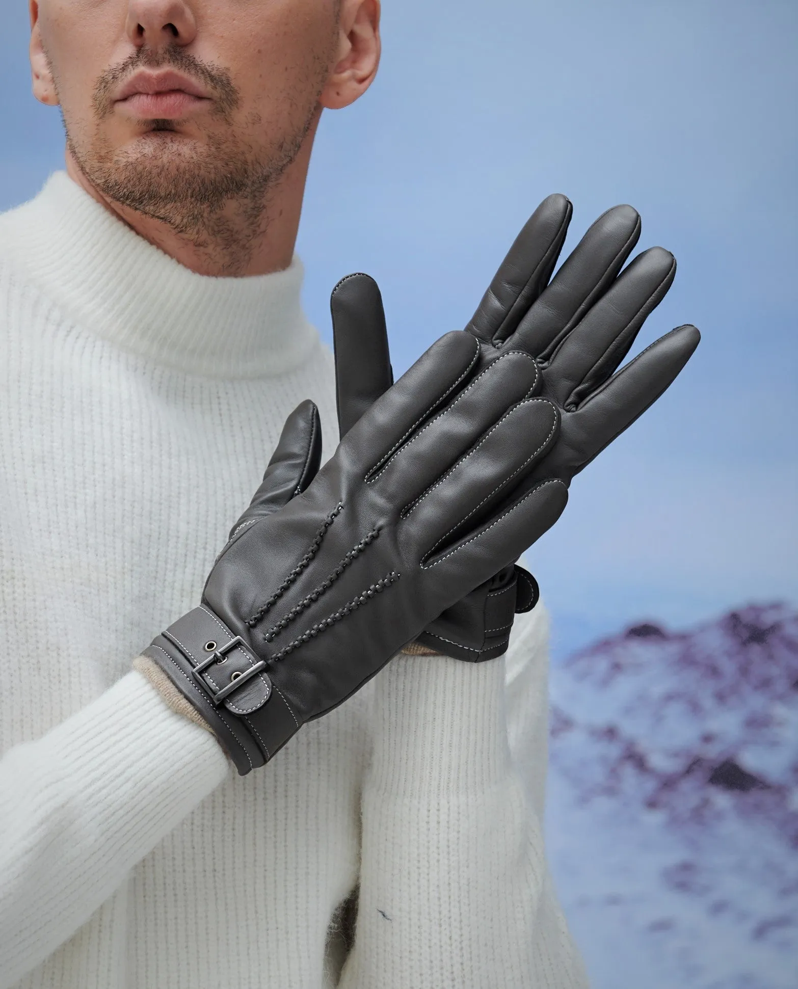 YISEVEN Men's Touchscreen Sheepskin Leather Gloves