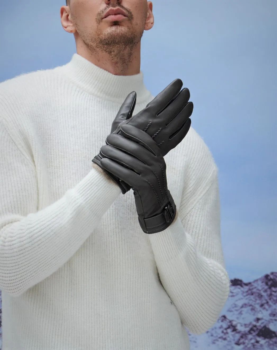 YISEVEN Men's Touchscreen Sheepskin Leather Gloves