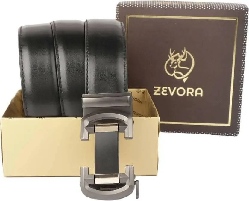 ZEVORA Party Black Genuine Leather Belt